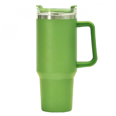 Ustensile de bucatarie - Cana Termos din Plastic, Flippy, pentru Bauturi Calde si Reci, cu Maner, 9.9x9.9x27 cm, Verde