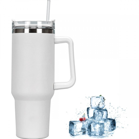 Cana Termos din Plastic, pentru Bauturi Calde si Reci, cu Maner, 9.9x9.9x27 cm, Alb [2]