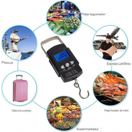 Cantar Digital de Mana cu Carlig, Flippy, Cantar Portabil, Pescuit, cu Maner, Capacitate 50 kg, cu Metru Incorporat, 20.5 x 6 x 2.5 cm, Negru [6]