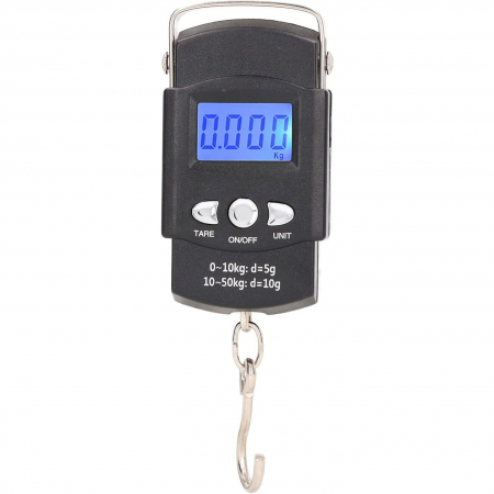 Cantare comerciale - Cantar Digital de Mana cu Carlig, Flippy, Cantar Portabil, Pescuit, cu Maner, Capacitate 50 kg, cu Metru Incorporat, 20.5 x 6 x 2.5 cm, Negru