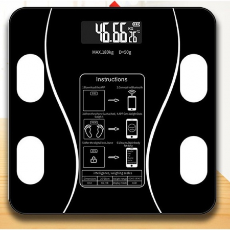 Cantar Electronic Inteligent De Baie Flippy Cu Aplicatie Smart, Corporal, Ecran Digital Iluminat, Termometru, Suporta Maxim 180 Kg, 26 x 26 cm, Baterii, Negru [1]