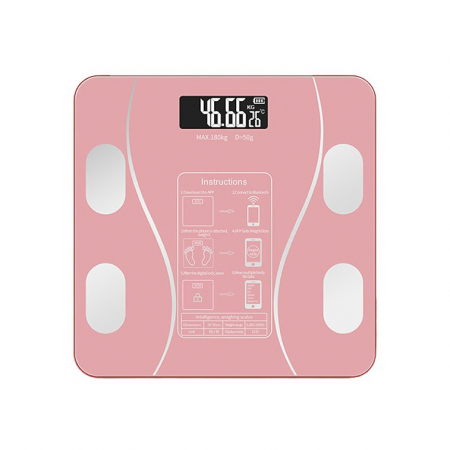 Cantare Corporale - Cantar Electronic Inteligent De Baie Flippy Cu Aplicatie Smart, Corporal, Ecran Digital Iluminat, Termometru, Suporta Maxim 180 Kg, 26 x 26 cm, Baterii, Roz