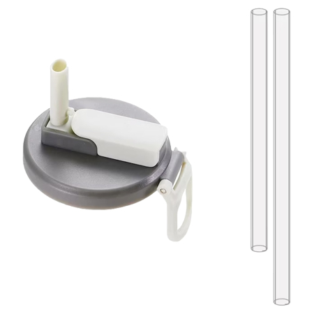 Sub 99 Lei - Capac Anti Varsare pentru Doze, Flippy, Model cu Pai Transparent, Reutilizabil, din Plastic, cu Maner Transportabil, 5.4 cm, Gri