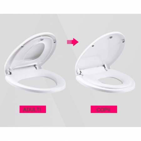Capac de Toaleta cu Reductie 2 in 1, Flippy, pentru Copii si Adulti, Coborare Lenta si Silentioasa, Instalare Usoara, din PP5 , in Forma de U Patrat, Alb [3]