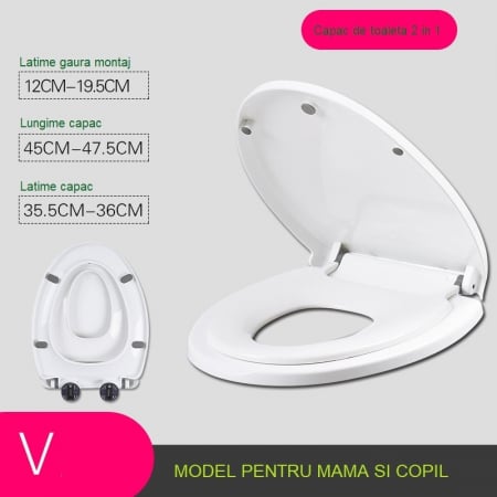 Capac de Toaleta cu Reductie 2 in 1, Flippy, pentru Copii si Adulti, Coborare Lenta si Silentioasa, Instalare Usoara, din PP5 , in Forma de V, Alb [2]