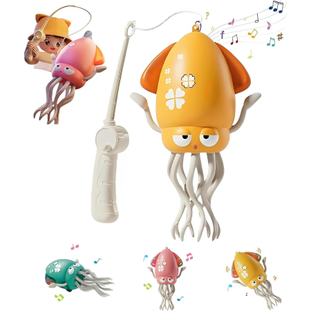 Caracatita Dansatoare, Flippy, +3 Ani, 3 Moduri, din ABS, Incarcare USB, cu Undita Inclusa, 12.6 x 7.6 x 20.7 cm, Galben [3]