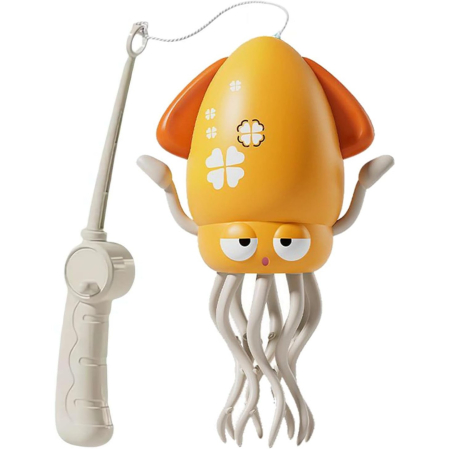 Jucarii, Copii & Bebe - Caracatita Dansatoare, Flippy, +3 Ani, 3 Moduri, din ABS, Incarcare USB, cu Undita Inclusa, 12.6 x 7.6 x 20.7 cm, Galben