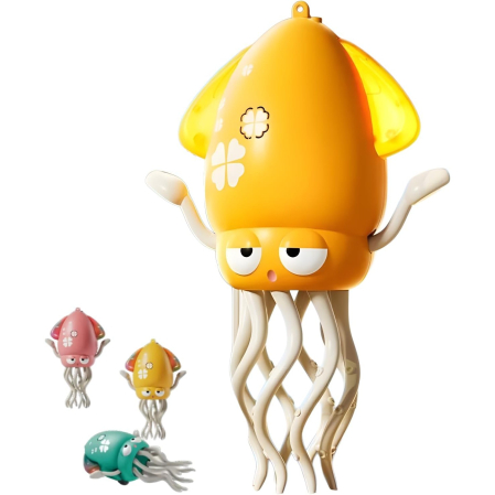 Caracatita Dansatoare, Flippy, +3 Ani, 3 Moduri, din ABS, Incarcare USB, cu Undita Inclusa, 12.6 x 7.6 x 20.7 cm, Galben [2]