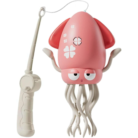Jucarii, Copii & Bebe - Caracatita Dansatoare, Flippy, +3 Ani, 3 Moduri, din ABS, Incarcare USB, cu Undita Inclusa, 12.6 x 7.6 x 20.7 cm, Roz