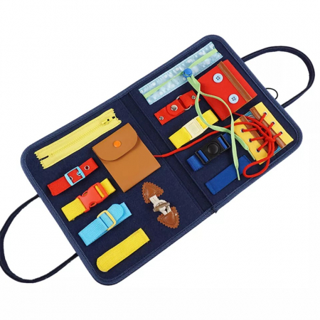Jucarii, Copii & Bebe - Carte Senzoriala Educativa Montessori, Flippy, Dezvoltare Abilitati Motorii, 2 Pagini, 28x22x3 cm, Albastru