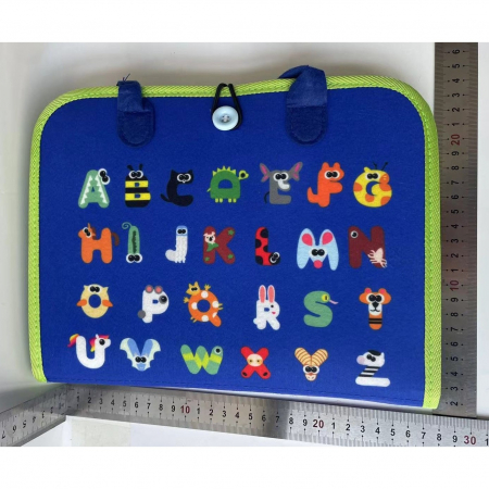 Carte Senzoriala Educativa Montessori, Flippy, Dezvoltare Abilitati Motorii, 3 Pagini, Model Alfabet, 28x25x4 cm, Albastru [1]