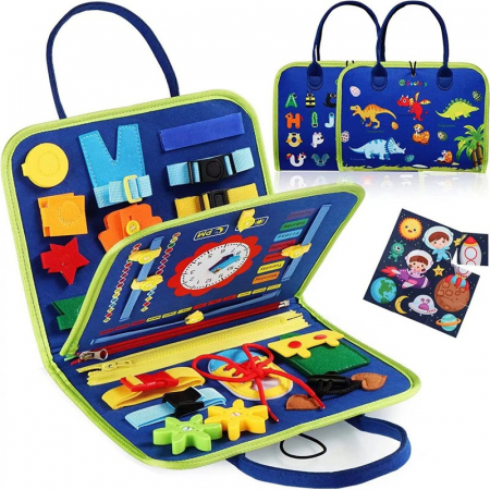 Carte Senzoriala Educativa Montessori, Flippy, Dezvoltare Abilitati Motorii, 3 Pagini, Model Alfabet, 28x25x4 cm, Albastru [5]