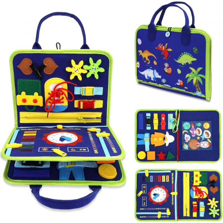Jucarii, Copii & Bebe - Carte Senzoriala Educativa Montessori, Flippy, Dezvoltare Abilitati Motorii, 3 Pagini, Model Alfabet, 28x25x4 cm, Albastru