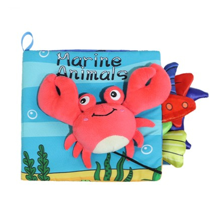 Jucarii, Copii & Bebe - Carte Senzoriala, Flippy, pentru Bebelusi, 15x16x4 cm, cu Animalute, 3D, Cu Sunete si Fosnete, 0-3 Ani, Model Crab, Multicolor