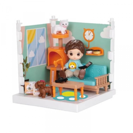 Sub 99 Lei - Casa de papusi cu figurine si accesorii – Model Camera de zi – Little World