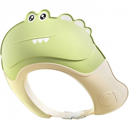 Jucarii, Copii & Bebe - Casca de Dus, Flippy, Previne Scurgerea Apei si Samponului pe Fata, 0-12 Ani, Ajustabila, din TPE+PP, 20 x 23 cm, Model Crocodil, Verde