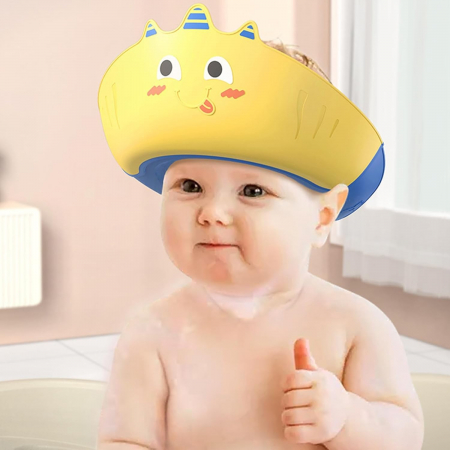 Lichidare Casca de Dus, Flippy, Previne Scurgerea Apei si Samponului pe Fata, 0-12 Ani, Ajustabila, din TPE+PP, 20 x 23 cm, Model Unicorn, Galben/Albastru [3]