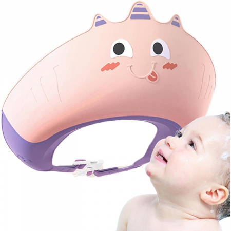 Casca de Dus, Flippy, Previne Scurgerea Apei si Samponului pe Fata, 0-12 Ani, Ajustabila, din TPE+PP, 20 x 23 cm, Model Unicorn, Roz/Mov [4]