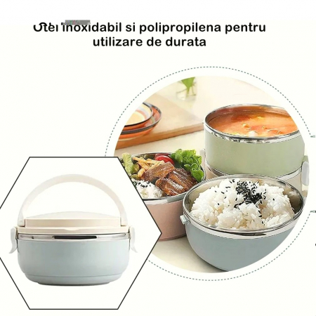 Caserola pentru alimente Flippy, lunch box, 700 ml, otel inoxidabil, maner, valva aerisire, inchidere etansa, 15 x 8.5 cm, albastru [1]