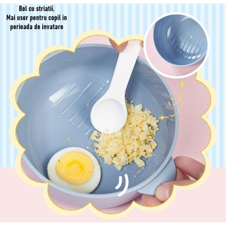 Caserola pentru copii Flippy, lunch box, 750 ml, doua boluri, lingura, foarfeca din plastic, rezistenta la scurgeri, Albastra [2]