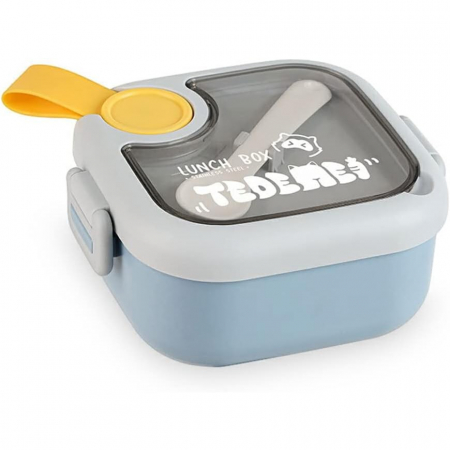 Jucarii, Copii & Bebe - Caserola pentru copii Flippy, lunch box, 750 ml, doua boluri, lingura, foarfeca din plastic, rezistenta la scurgeri, Albastra