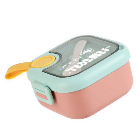 Jucarii, Copii & Bebe - Caserola pentru copii Flippy, lunch box, 750 ml, doua boluri, lingura, foarfeca din plastic, rezistenta la scurgeri, Roz