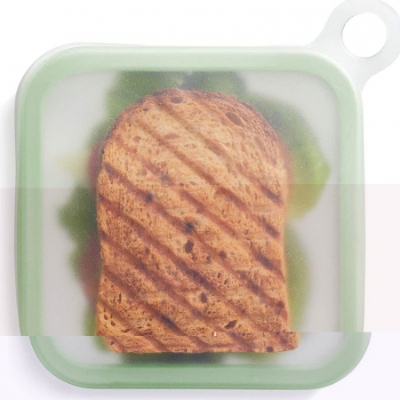 Pentru Casa si Camping - Caserola pentru sandwich Flippy, din silicon si polipropilena, portabil, usor de curatat, capac anti-scurgere, reutilizabil, 15.5 x 15.5 x 2.5 cm, verde