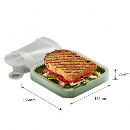 Caserola pentru sandwich Flippy, din silicon si polipropilena, portabil, usor de curatat, capac anti-scurgere, reutilizabil, 15.5 x 15.5 x 2.5 cm, verde [8]