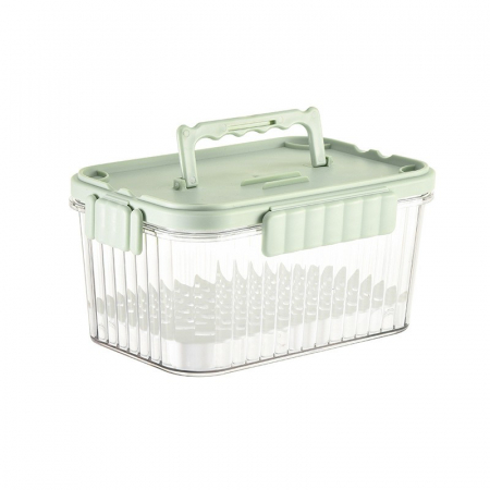Pentru Casa si Camping - Caserola portabila pentru mancare fresh Flippy, 1500 ml, 2 furculite,10 x 13.5 x 20 cm, 2 capace detasabile pentru congelator, etans, spatiu pentru tacamuri, maner, material plastic, rezistent la temp