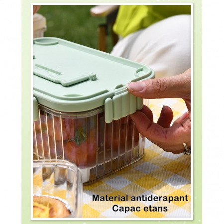 Caserola portabila pentru mancare fresh Flippy, 1500 ml, 2 furculite,10 x 13.5 x 20 cm, 2 capace detasabile pentru congelator, etans, spatiu pentru tacamuri, maner, material plastic, rezistent la temp [7]