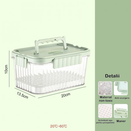 Caserola portabila pentru mancare fresh Flippy, 1500 ml, 2 furculite,10 x 13.5 x 20 cm, 2 capace detasabile pentru congelator, etans, spatiu pentru tacamuri, maner, material plastic, rezistent la temp [3]