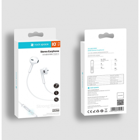 Casti Audio Stereo In-Ear, cu Microfon si cu Port Jack 3,5 mm, 1m,telecomanda pentru apeluri/volum, Flippy Rock ES05 Blister, Alb [2]