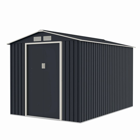 Gradina - Casuta / magazie de gradina metalica MESTERINO Archer-Plus-C-3, gri/bej, 213x322x205 cm, cu usi culisante, baza metalica CADOU