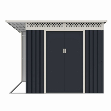 Gradina - Casuta / magazie de gradina metalica MESTERINO Chester-C, gri/bej, 257x269x187 cm, cu usi culisante, baza metalica CADOU