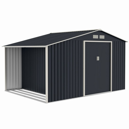 Gradina - Casuta / magazie de gradina metalica MESTERINO Luke-C, gri/bej, 342x259x203 cm, cu usi culisante, baza metalica CADOU