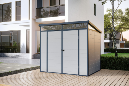 Casuta / magazie de gradina premium din material plastic, KLUGMEISTER Toya B Gri, dimensiuni 238x191x215 cm, cu baza metalica [3]