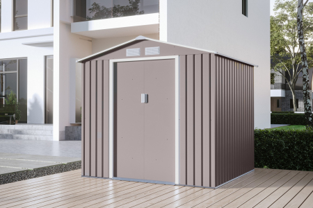 Casuta / magazie de gradina premium metalica, KLUGMEISTER Archer-B Gri cald, dimensiuni 213x195x195 cm cu baza metalica [3]