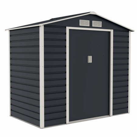 Casuta / magazie de gradina premium metalica, MESTERINO Evan-A, Gri/Bej, dimensiuni 213x131x192 cm, cu usi culisante si baza metalica [1]