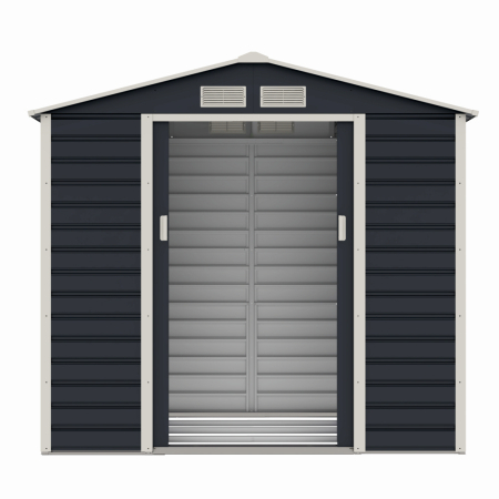 Casuta / magazie de gradina premium metalica, MESTERINO Evan-A, Gri/Bej, dimensiuni 213x131x192 cm, cu usi culisante si baza metalica [3]