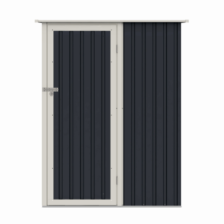 Gradina - Casuta / magazie de gradina premium metalica, MESTERINO Joy-A, Gri/Bej, dimensiuni 143x89x186 cm, cu usa cu balama si baza metalica