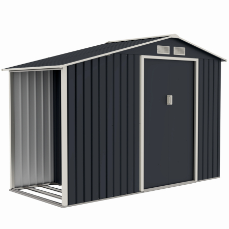 Casuta / magazie de gradina premium metalica, MESTERINO Luke-A, Gri/Bej, dimensiuni 278x131x195 cm, cu usi culisante si baza metalica [2]