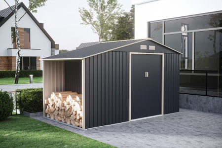 Casuta / magazie de gradina premium metalica, MESTERINO Luke B Gri/Bej, dimensiuni 342x191x202 cm, cu baza metalica [4]