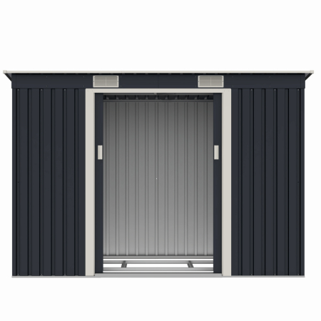 Casuta / magazie de gradina premium metalica, MESTERINO S2001-B, Gri/Bej, dimensiuni 261x121x176 cm, cu usi culisante si baza metalica [3]