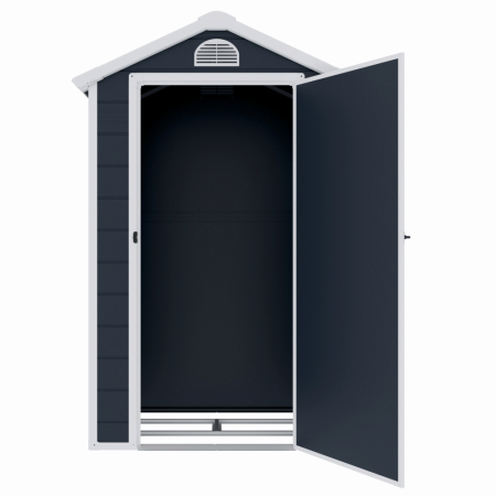 Casuta / magazie de gradina premium, panel plastic si ranforsare metal, MESTERINO AVE-A, Gri/Bej, dimensiuni 134x104x204 cm, usa cu balama, baza metalica si podea de plastic [3]
