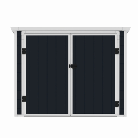 Gradina - Casuta / magazie de gradina premium, panel plastic si ranforsare metal, MESTERINO Colin-A, Gri/Bej, dimensiuni 199x90x149 cm, usi cu balama, baza metalica si podea de plastic