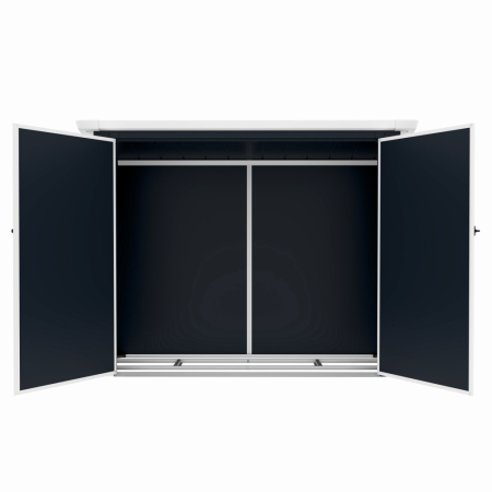 Casuta / magazie de gradina premium, panel plastic si ranforsare metal, MESTERINO Colin-A, Gri/Bej, dimensiuni 199x90x149 cm, usi cu balama, baza metalica si podea de plastic [3]