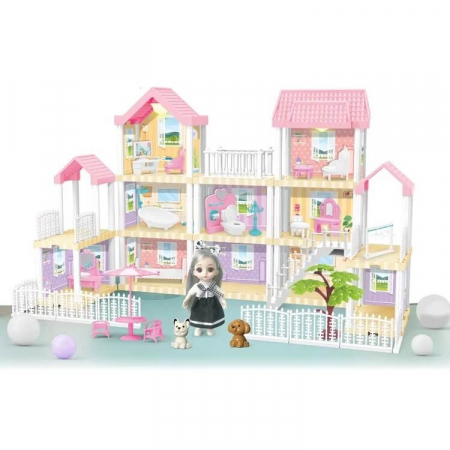 Jucarii, Copii & Bebe - Casuta papusi cu 10 camere, terasa si 195 piese – House Dream Villa
