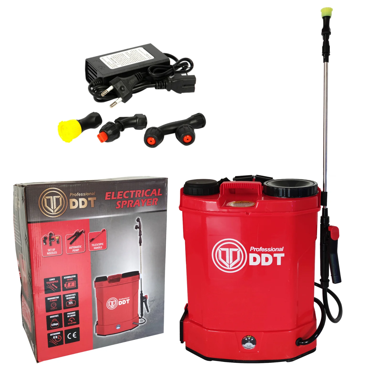 Pompa de stropit cu acumulator DDT Profesional 12 L, 12 V, 2.3 MPA, Complet accesorizata + Lance telescopica 2.8m [2]