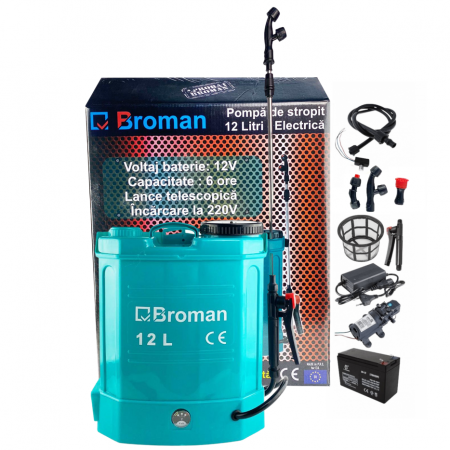 *Cel mai bun pret* Pompa de stropit cu acumulator Broman 12 L, 12 V, 2.4 MPA, timp functionare 6 ore [0]