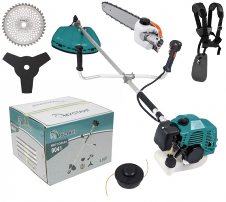 Motocoasa pe benzina ruseasca Mustang, 5.5 Cp, 51 CC, 4 acc. incluse + Adaptor tip drujba pentru taiat crengi la inaltime [0]